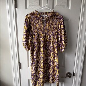 Purple and Yellow Smocked Babydoll Dress